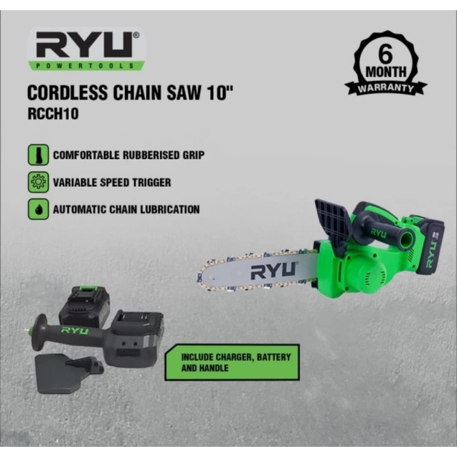 RYU Cordless Chain saw 10 inch - Chain Saw Baterai RCCH10