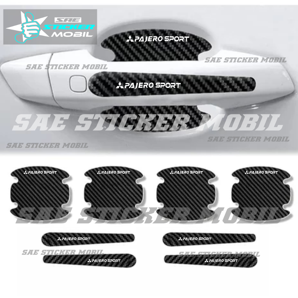 8Pcs Sticker Carbon 3D Handle Pintu Mobil mitsubishi pajero sport Sticker Pelindung Gagang Pintu Mob
