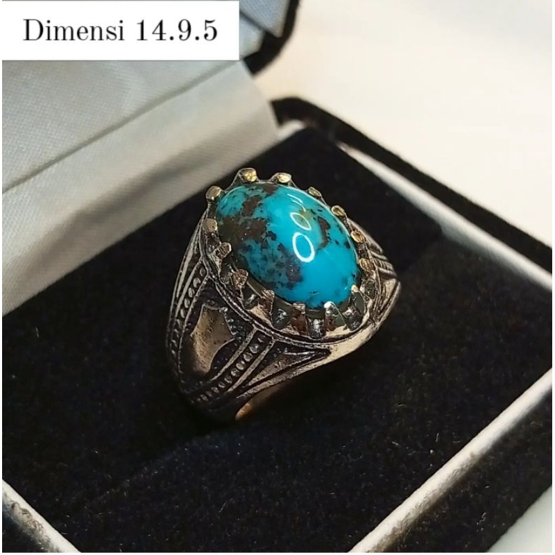 Cincin Batu Pirus Mesir Original Biru Urat Merah Apik Asli Natural
