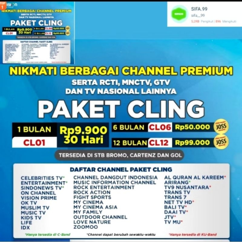 Paket Cling k vision Bromo Cartenz & GOL Gardiner Optus & LGsat lengkap k vision