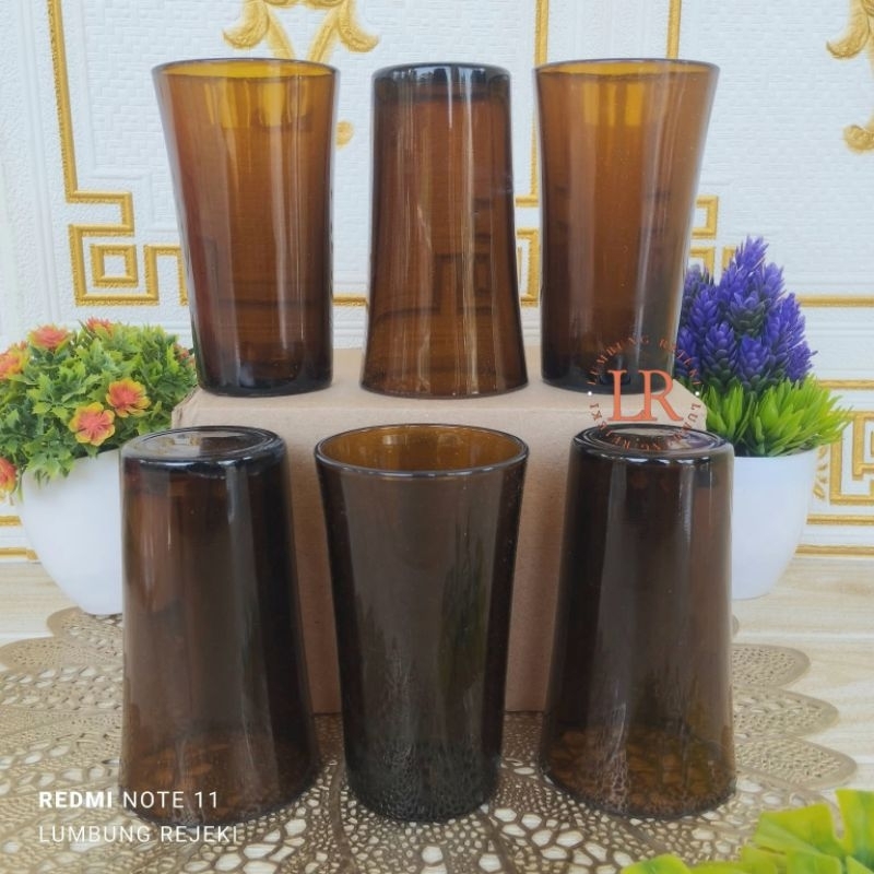 3PCS GELAS KACA COKLAT / 3BIJI GELAS COKLAT  TINGGI / GELAS KACA TINGGI /KITCHEN WARE GELAS MINUM KA