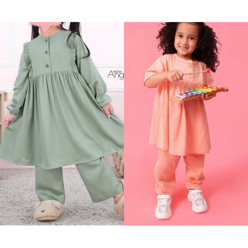 ATELIER ANGELINA / ANNAML KIDS- Dreamy longset size 6 Creamblush, Embroidery Sage 2-4, Sage,Sarah/Di