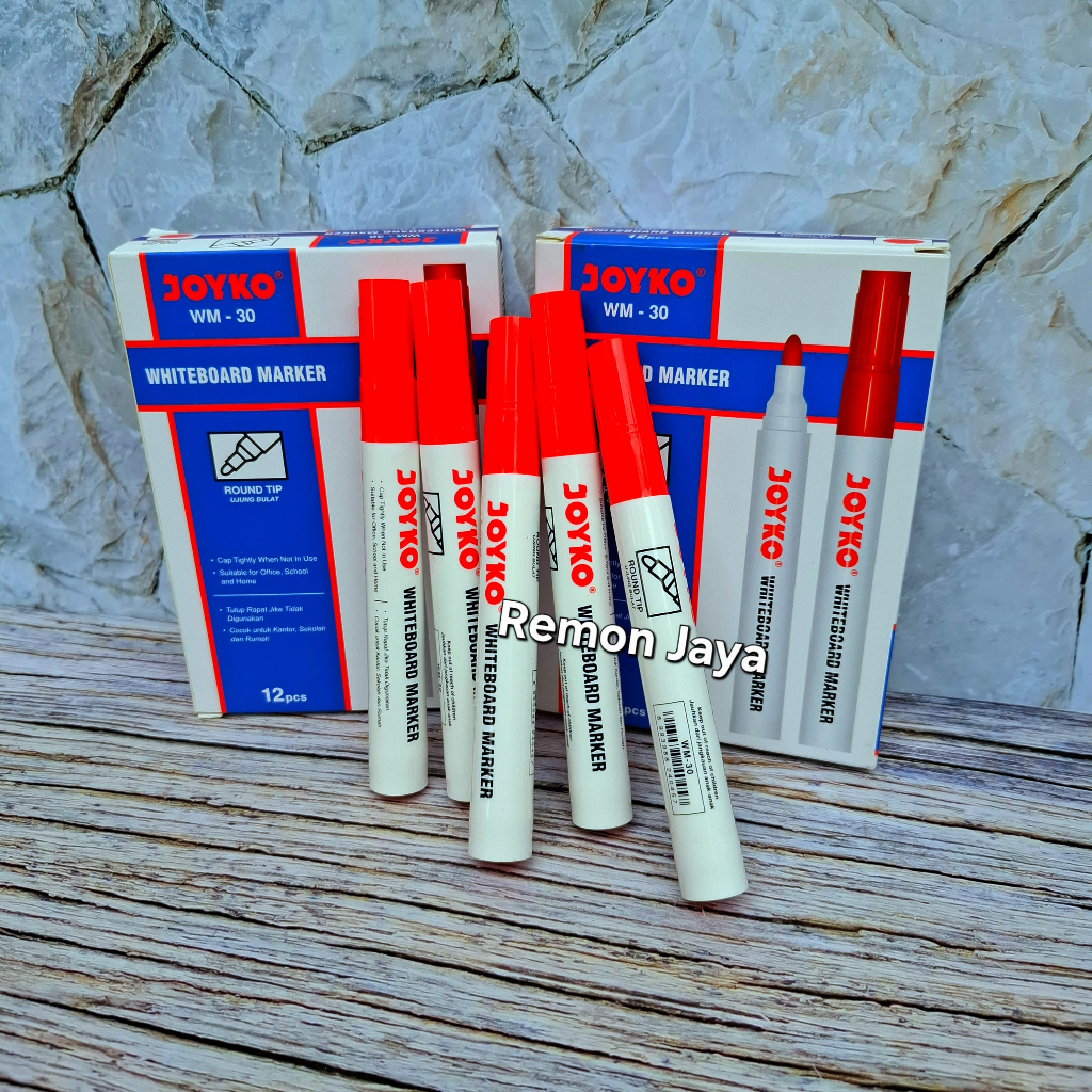 

D3W! ( 1LUSIN 12 PCS )Spidol Joyko Wm-28 Wm-29 Wm-30 Hitam Biru Merah Whiteboard Marker Papan Tulis