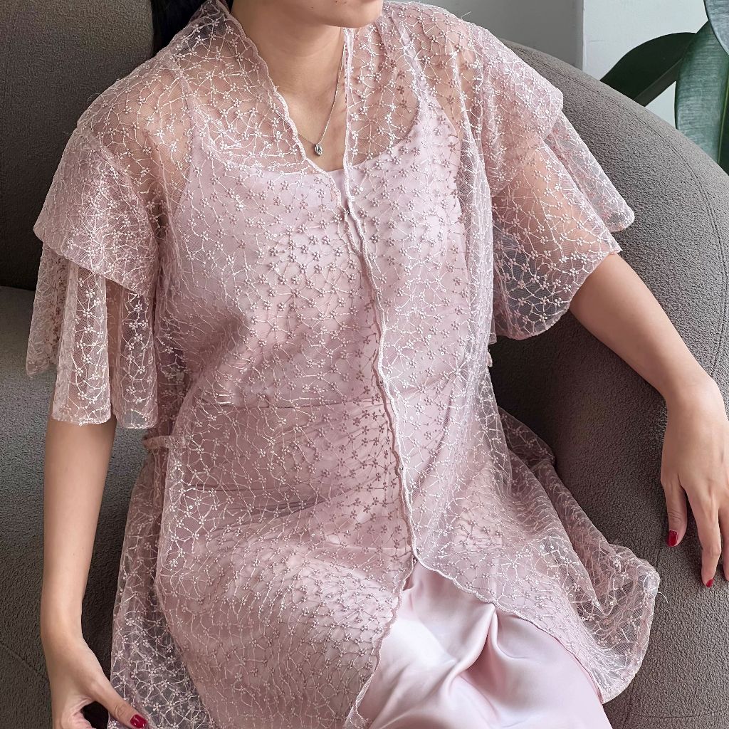 Dresshaus Rosy Lace Tunic | Atasan Pesta Wanita Brokat Lace Tile Bordir Acara Kondangan