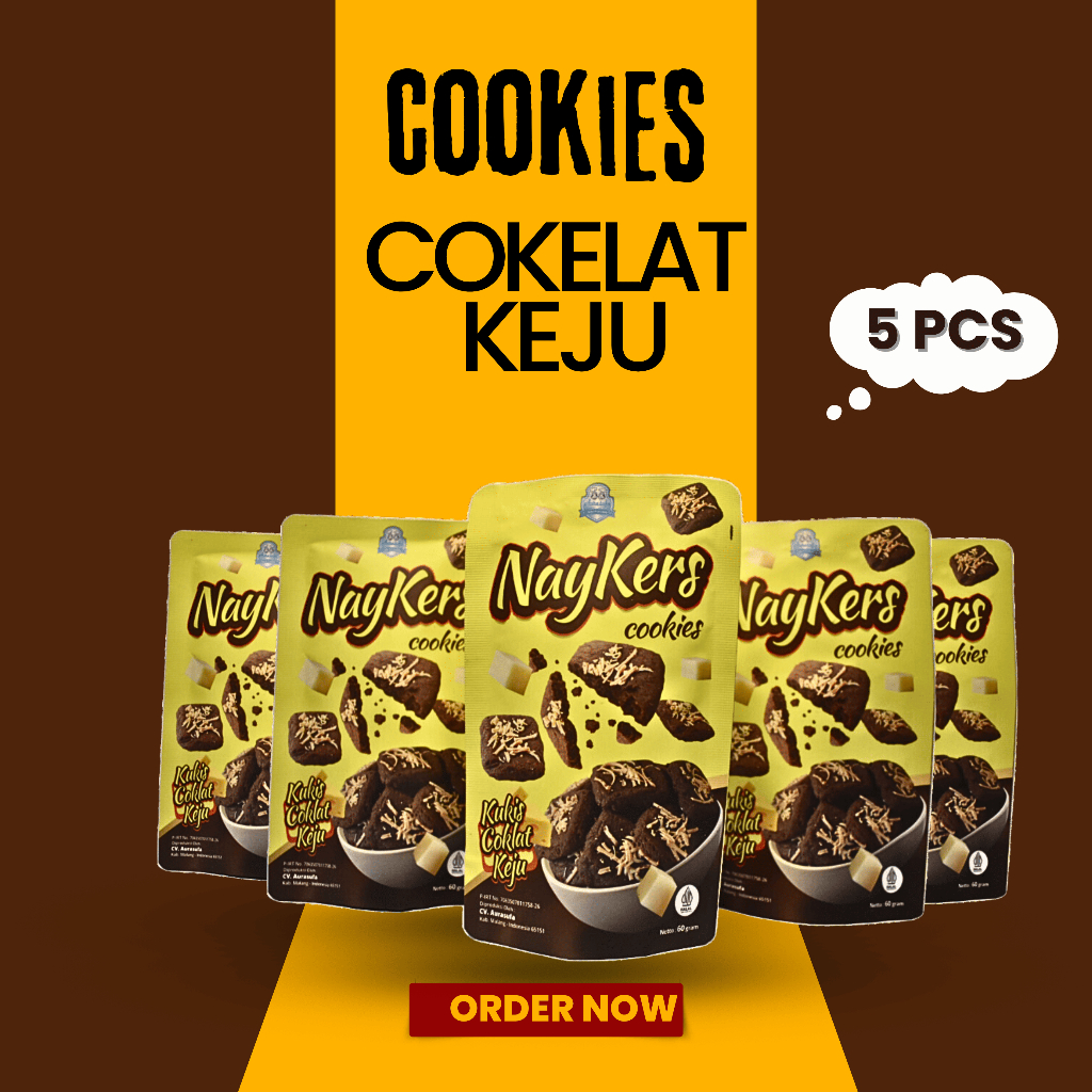 

Paket 5 pcs Naykers Chocolate Cheese 60gr, Camilan Premium, Cookies Chocolate