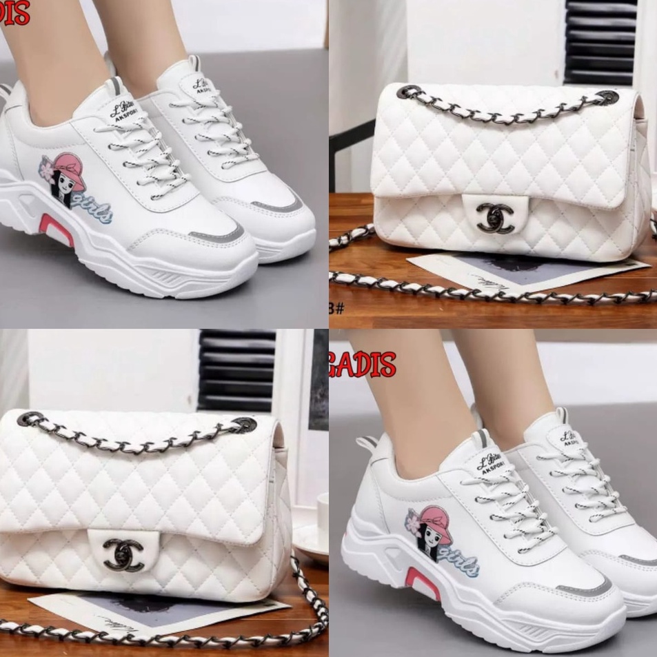 Sekarang Ada  paket sneakers dan tas wanita model rantai