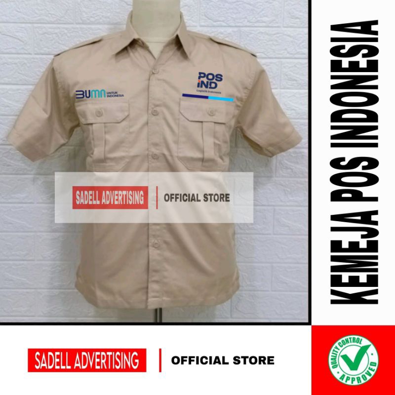 Kemeja Pos Indonesia Seragam BUMN Pos Indonesia Krem PDH Lengan Pendek Pria Terbaru