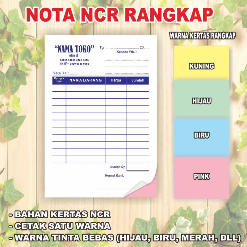 

Surat jalan/Nota/Kwitansi Custom Kertas NCR 2 ply - 1 rim