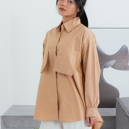 GirlStudio Blouse Atasan Wanita Kekinian Ellinor Top Hijab Friendly – Brown, Lime & White 102028