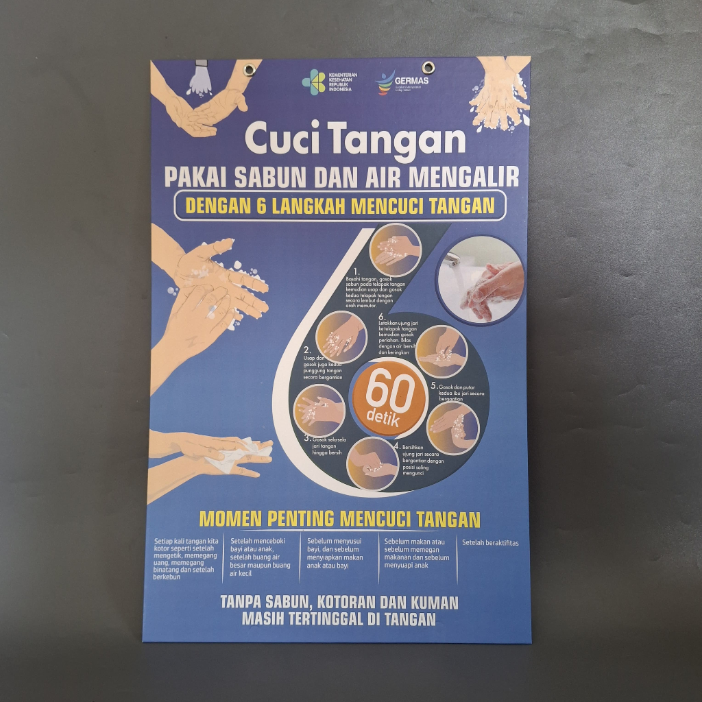 Hard Poster Budayakan Mencuci Tangan - Hard Poster Langkah Mencuci Tangan - Poster Gantung Langkah M