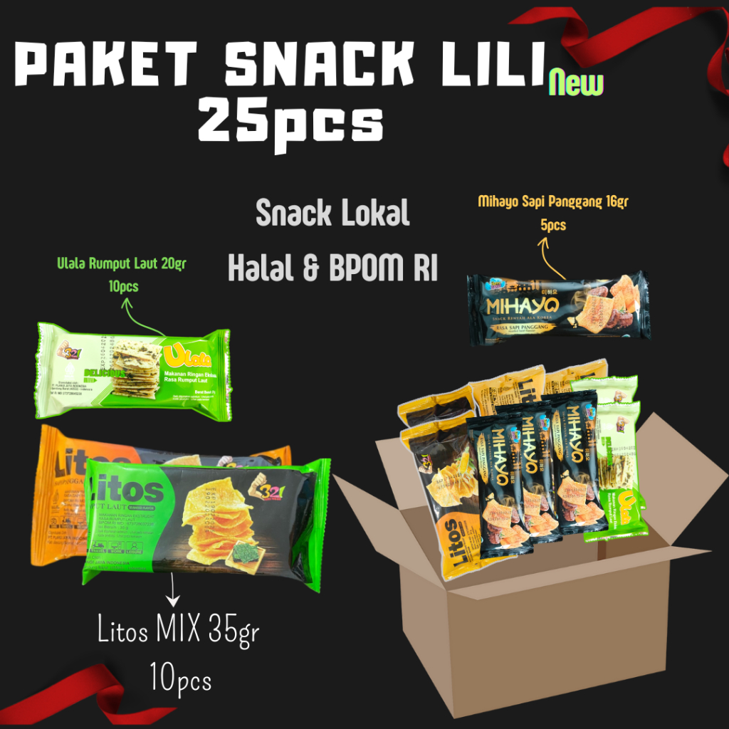 

Paket Snack LiLi isi 25pcs free 5pcs Snack Tambahan sncak Lokal sudah HALAL dan BPOM