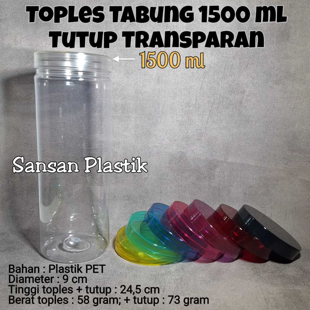 Toples Tabung 1500ml Tutup Transparan/ Toples 1500ml Tutup Bening