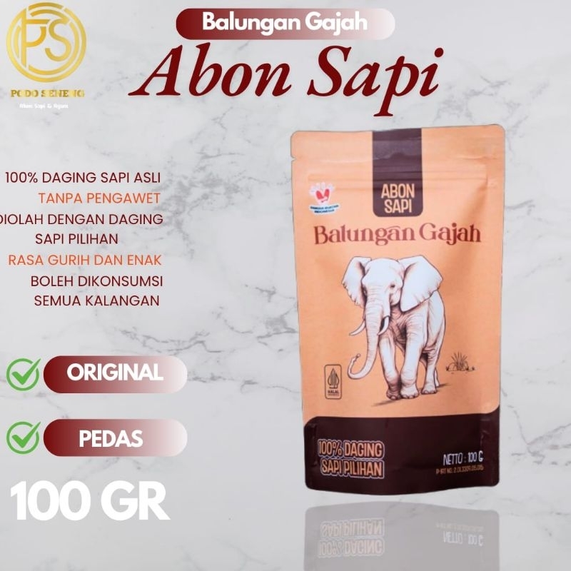 

ABON SAPI BALUNGAN GAJAH ORIGINAL & PEDAS 100 GRAM