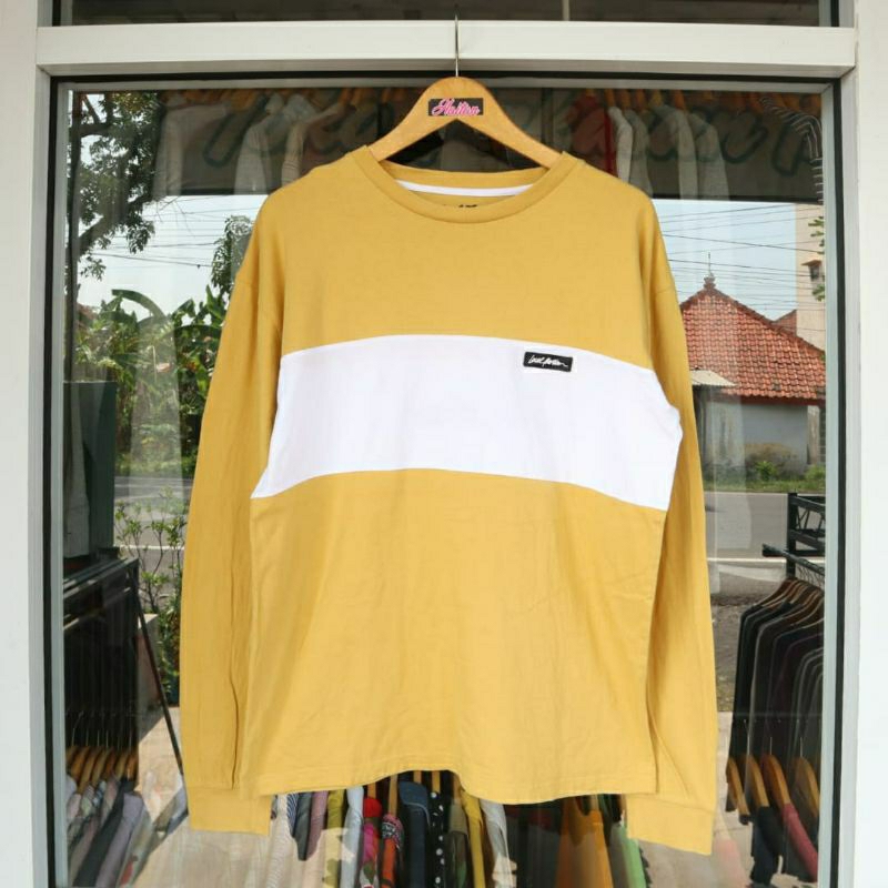 Long sleeve kaos panjang 2 tone kuning Putih Local Motion Size L