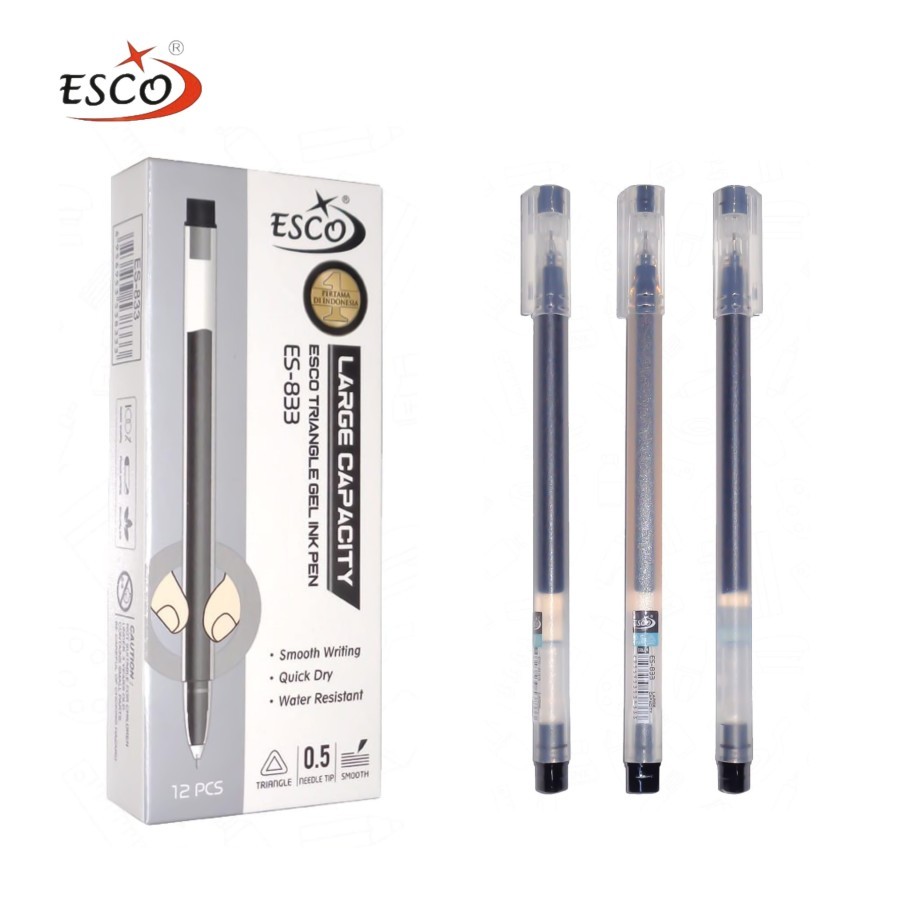 

1 LSN / 12 Pcs Pen ESCO ES-833 ( Triangle Gel Ink Pen )