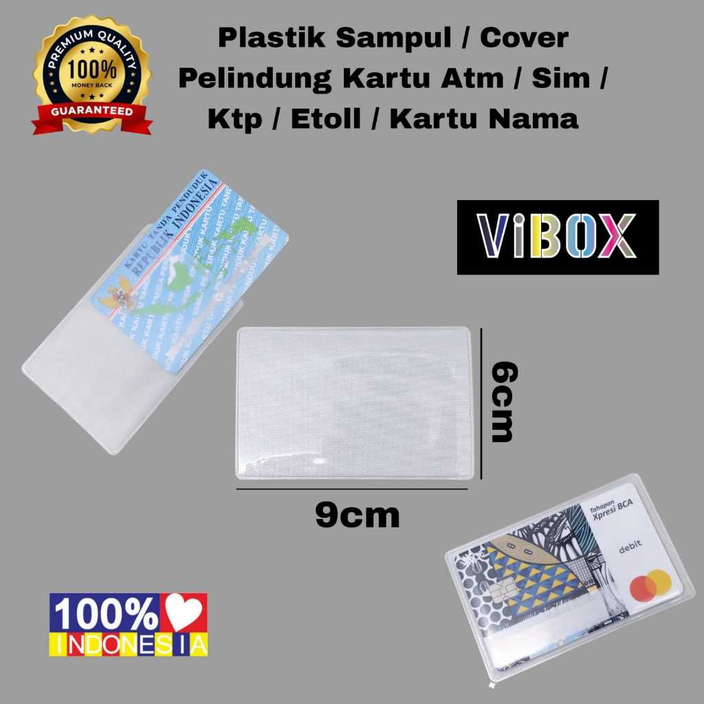 

(10pc) Vibox Cover Plastik Pelindung Kartu ATM / SIM KTP Sampul Cover Flazz Etoll Card Pembungkus Tebal Awet Premium Terlaris SML