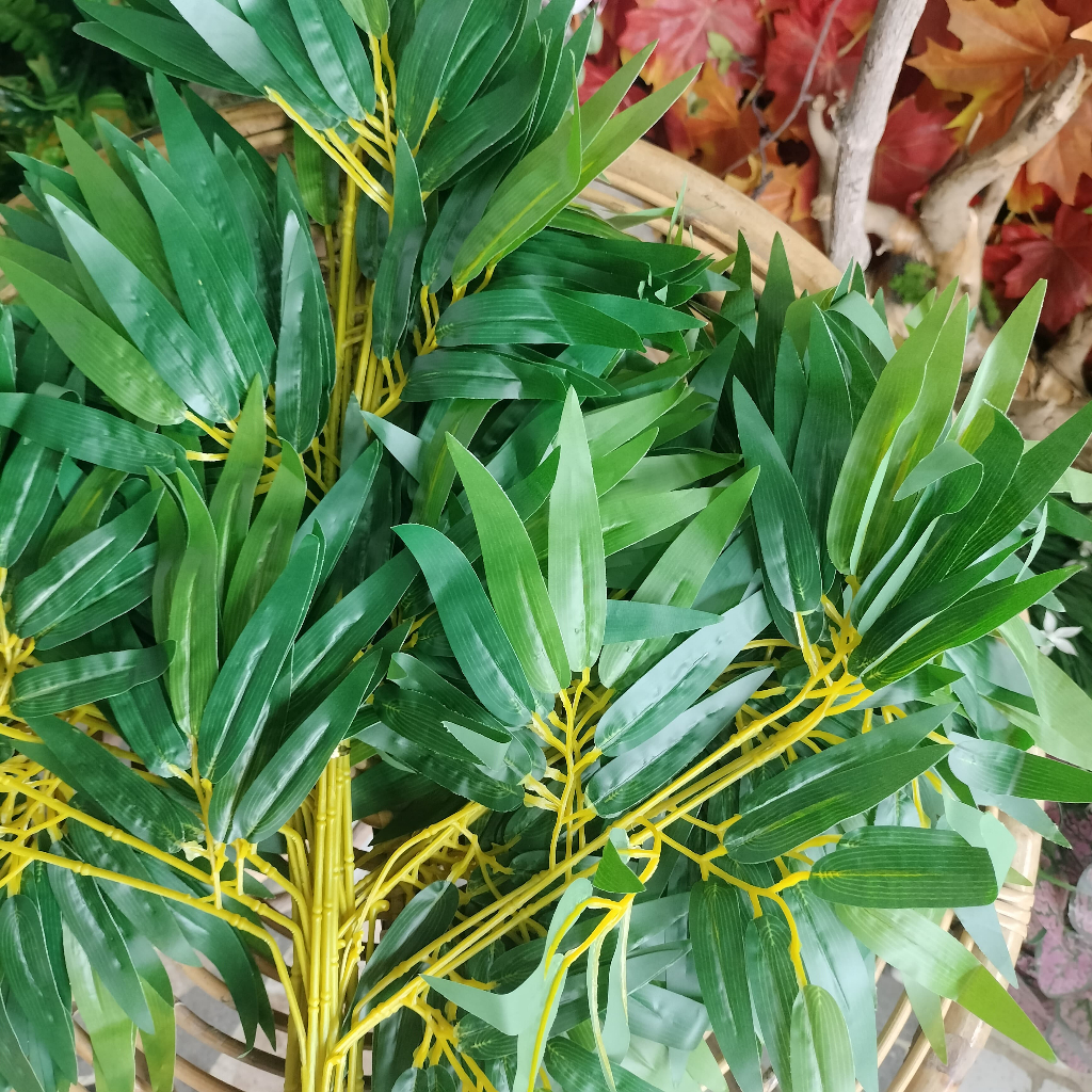 1 Lusin Daun bambu Latex/bungaArtificial/BungaHias/TanamanPlastik/ Daun Bambu Hijau/Daun Bambu