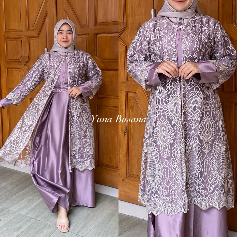 YUNA BUSANA - TARO / MAUVE OUTER KONDANGAN BRUKAT DRESS PREMIUM TILE
