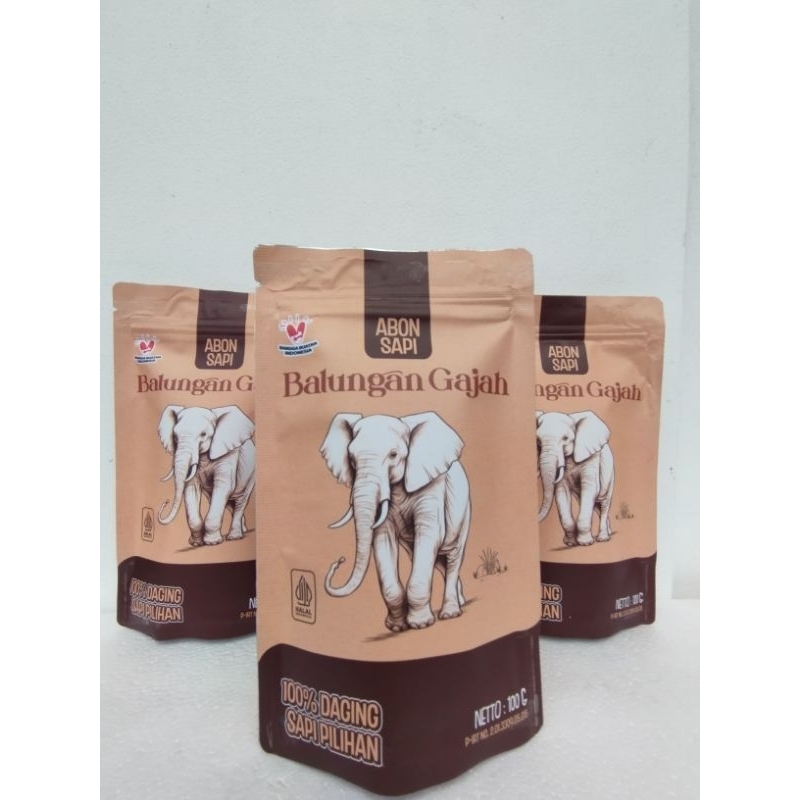 

abon asli daging sapi cap BALUNGAN GAJAH gurih lezat kemasan 1 pack 100gr