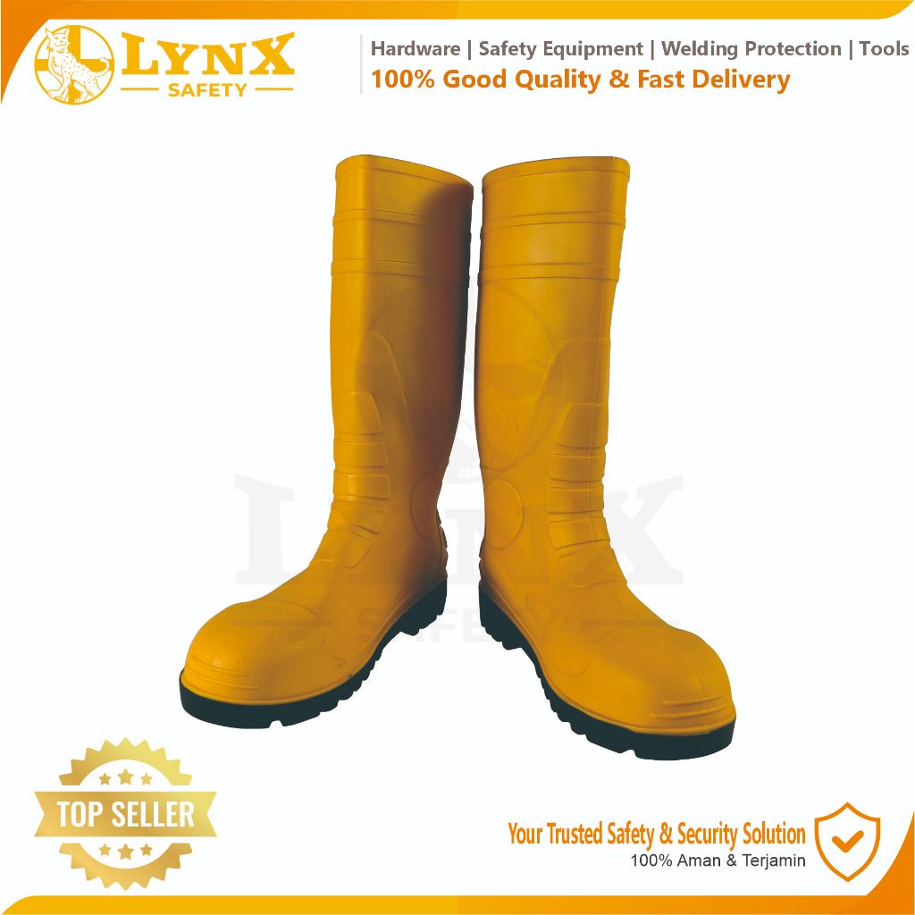 HOT DEALS Sepatu Boot Safety Rubber LYNX SAFETY With Steel Toe Ujung Besi