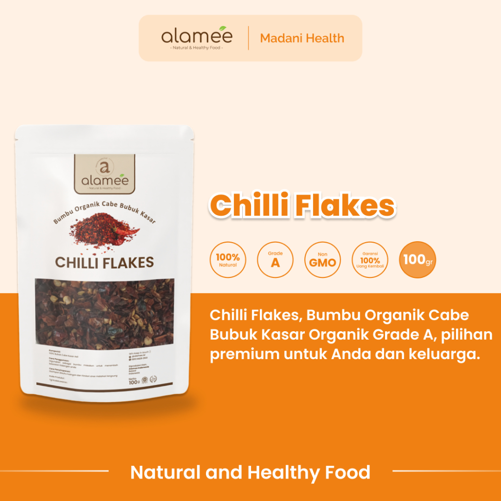 

ALAMEE Cabe Bubuk Kasar Chilli Flakes Cabai Bumbu Dapur Masak Organik Rempah Rimpang Murni Seasoning 100g