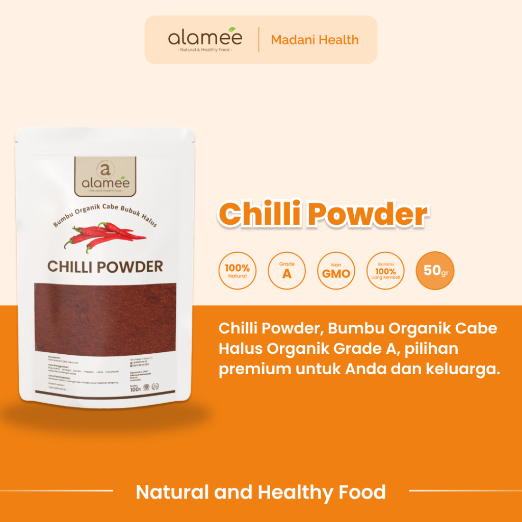 

ALAMEE Bumbu Cabe Cabai Bubuk Kering Halus Pedas Chilli Seasoning Powder Cabai Rempah Murni Asli Dapur 50g