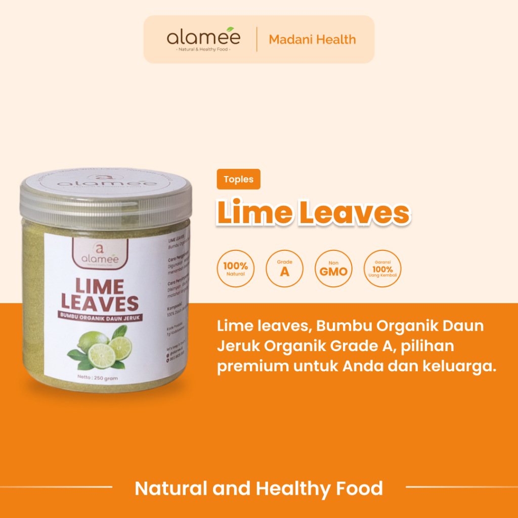 

ALAMEE Daun Jeruk Bubuk Lime Powder Bumbu Dapur Instan Organik Murni Asli Tanpa Campuran 250g