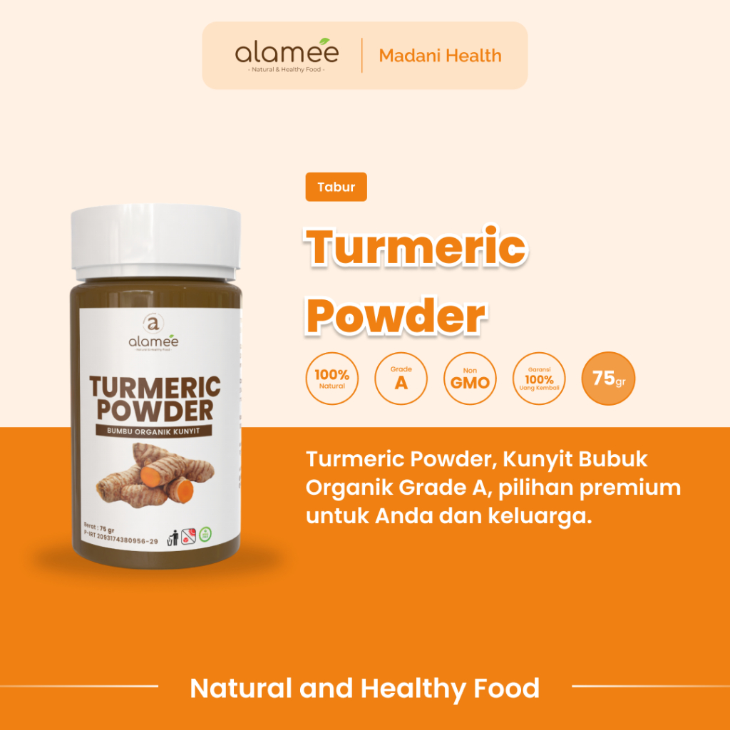 

ALAMEE Kunyit Bubuk Turmeric Seasoning Powder Ground Bumbu Dapur Instan Organik Murni Asli 75g