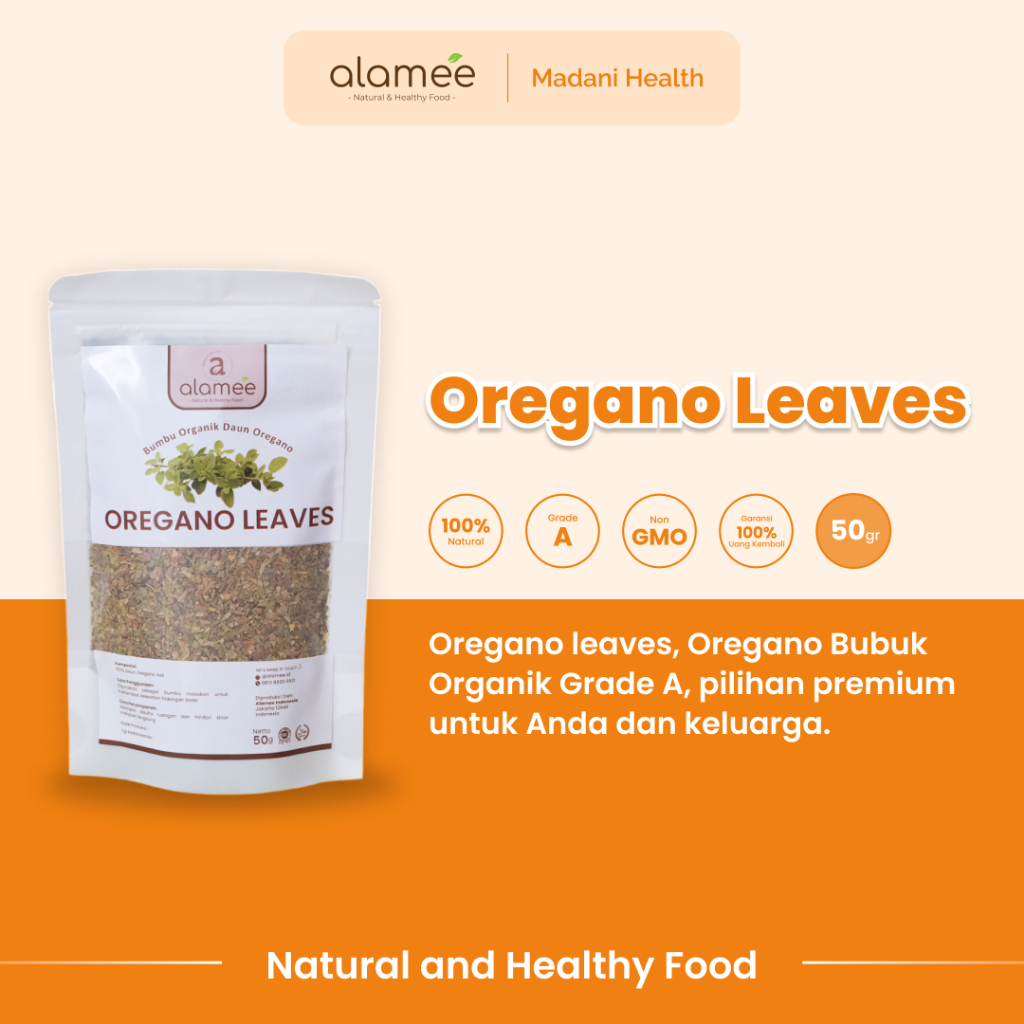 

ALAMEE Oregano Kering Dried Leaves Flakes Garnish Murni Asli Tanpa Campuran Bumbu Masak Dapur 50g