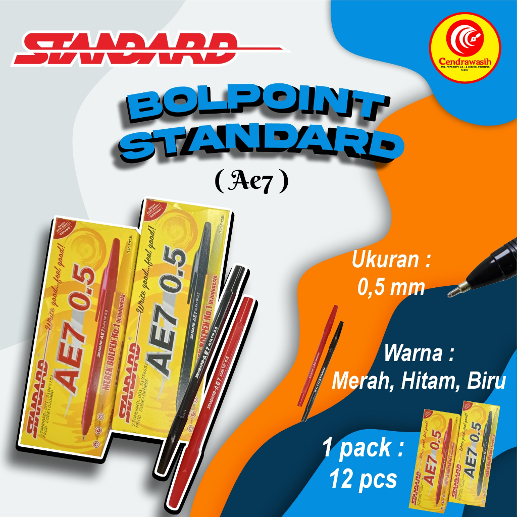 

BOLLPOINT STANDARD AE7 0,5MM MERAH,BIRU,HITAM 1 PACK