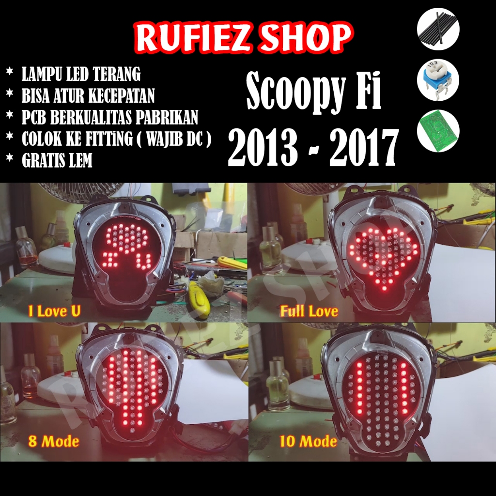 Custom lampu stoplamp running scoopy fi 2013 2014 2015 2016 2017 8 mode 10 mode love
