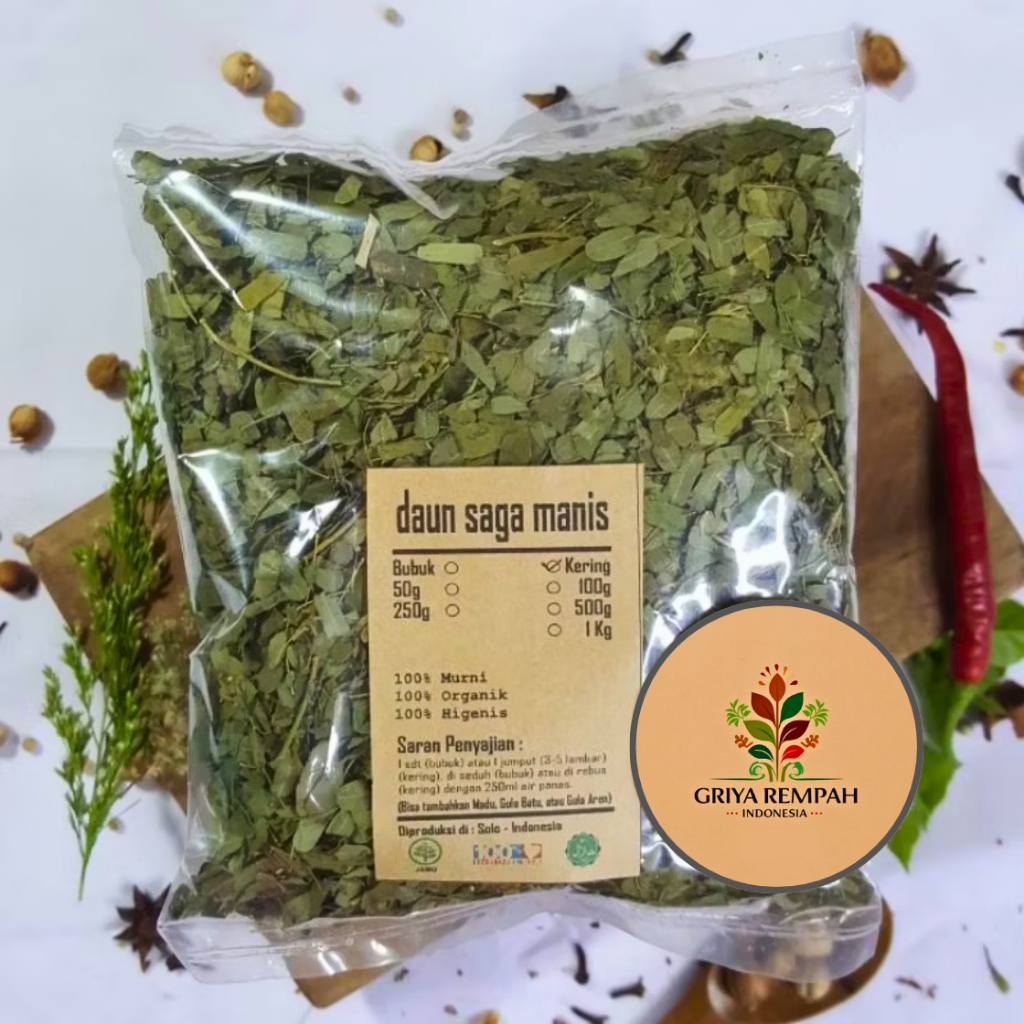 

DAUN SAGA MANIS KERING 100 GRAM Premium – Sogo Rambat Ramuan Rempah Herbal Jamu Tradisional untuk Kesehatan Tenggorokan Acanthus ilicifolius L