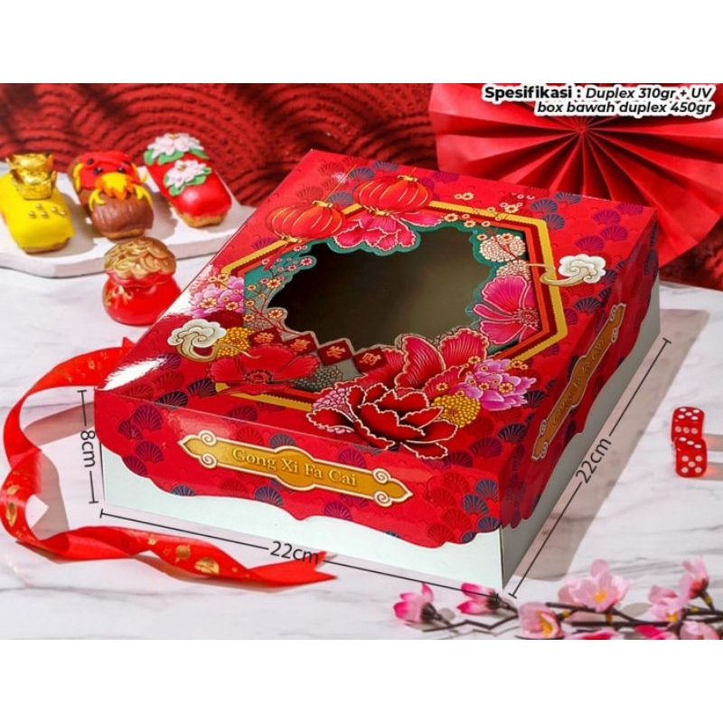 

box kotak dus kue lapis box kue bolu FU ulang tahun box imlek uk 22x22x8cm