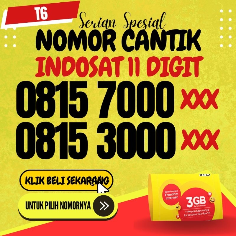 Nomer Cantik Indosat  Serian Ribuan Kode T6 Nomer Cantik 11 Digit No Cantik Indosat Im3 Oredoo Kartu
