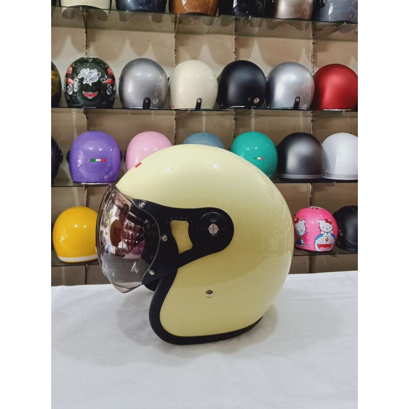 ARS Italy Helm Kaca Pilot Warna Cream Glossy Berlabel SNI Bisa COD Packing Kardus dan Bubble Wrap