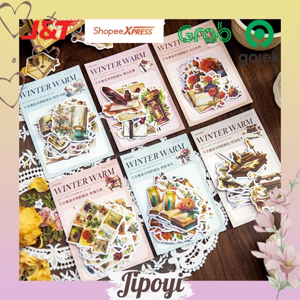

40pcs Stiker Sticker Winter Warm Retro Vintage Bujo Journal Jurnal Scrapbook Planner Aesthetic DIY