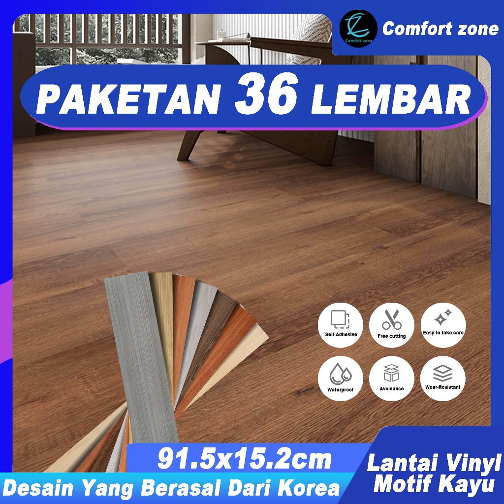 Comfort Zone - 1 BOX (36 Pcs) Floor Vinyl Lantai Stiker Ukuran 91.5cmx15.2cm / Lantai kayu parquet D