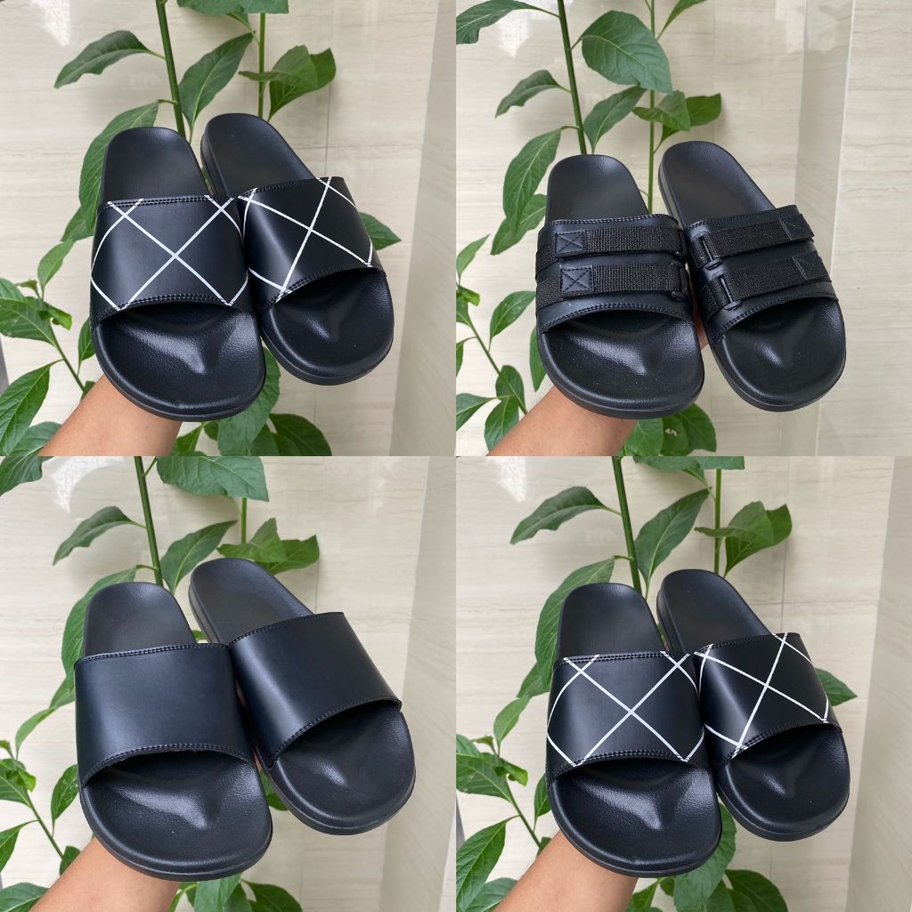 Sandal Wanita Hitam Sandal slop Hitam Polos Pria Sandal slip on anti air Sendal Selop Hitam