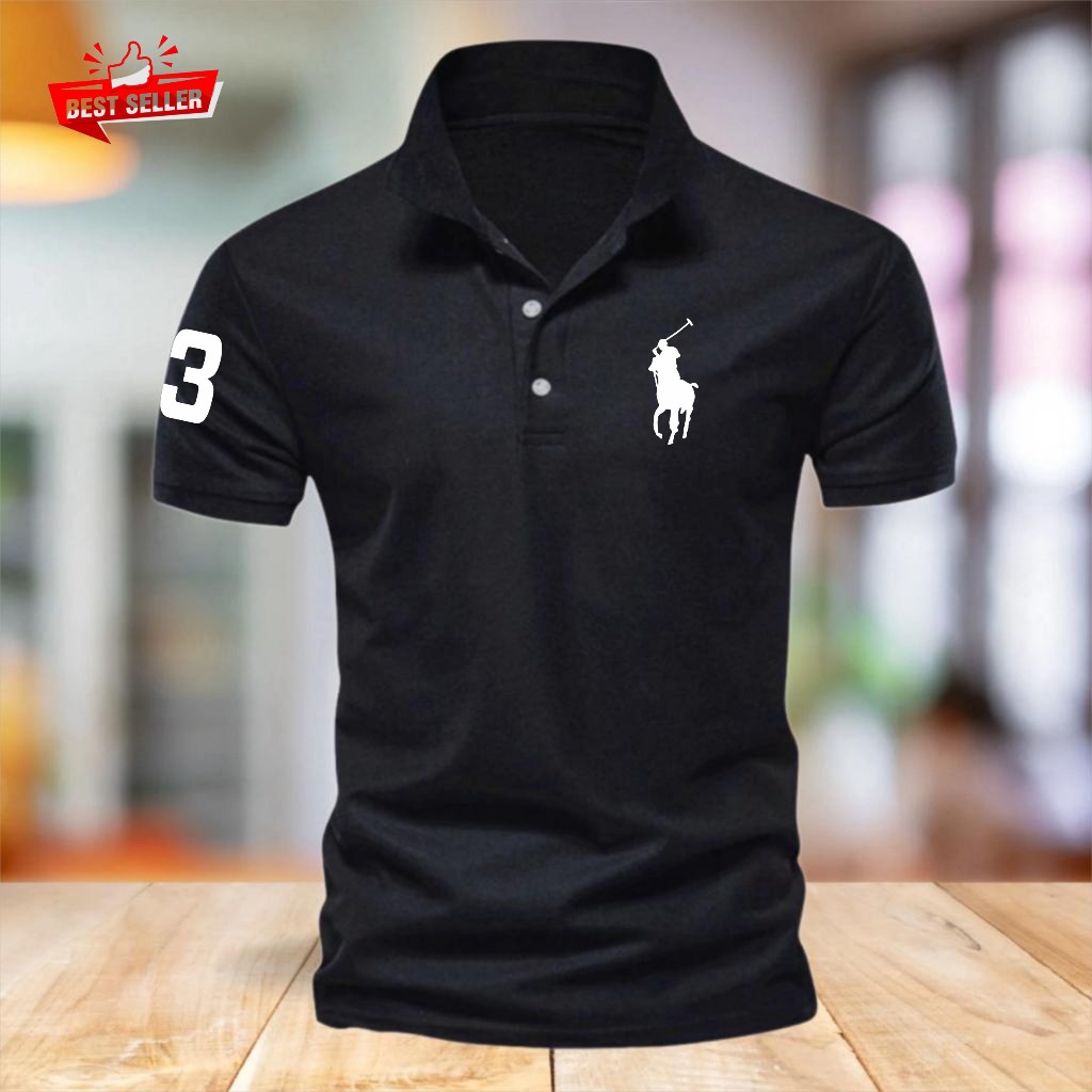 COD T-shirt Kaos Polo Kerah KUDA 3 Text PUTIH Baju Polo Motif Giordano 8 Quality Premium Bahan Pique