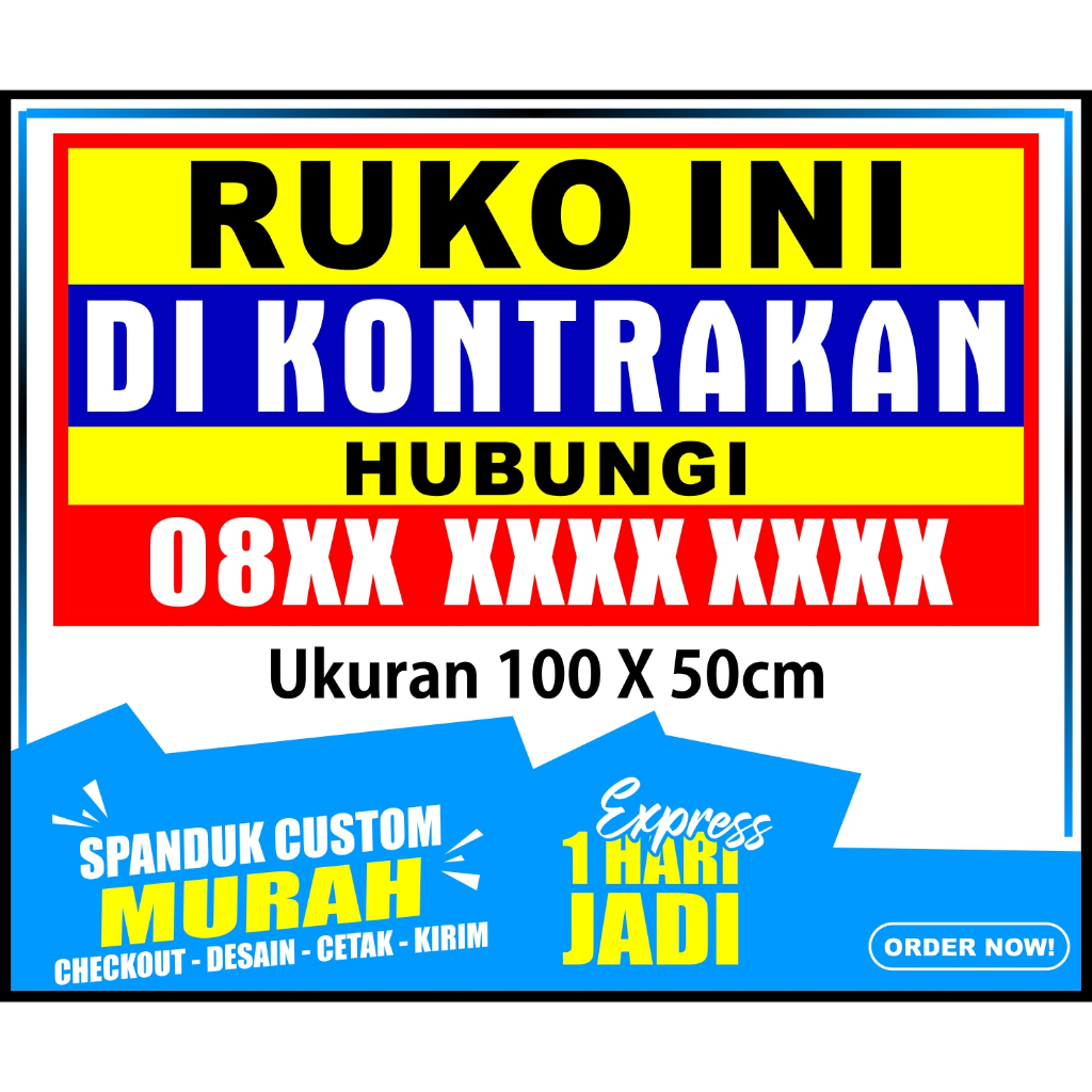 Banner RUKO DIKONTRAKAN, Spanduk RUKO DIKONTRAKAN ukuran 100x50 / Banner RUKO DIKONTRAKAN, Spanduk R