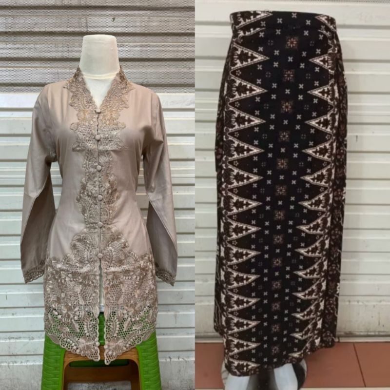 New set kebaya encim bordir senada lengan panjang // kebaya encim bordir // kebaya encim polos // at