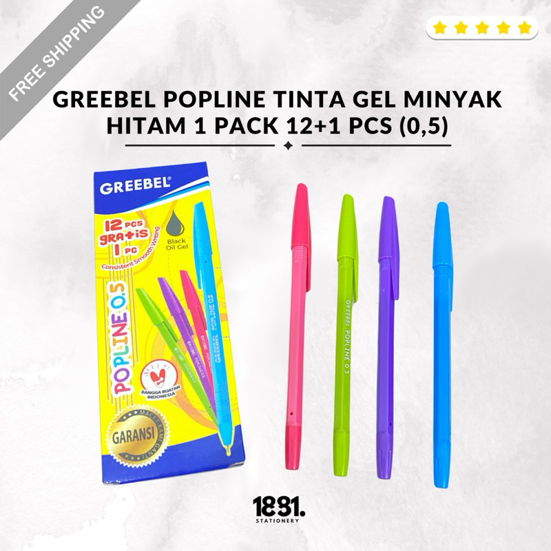 

Greebel Popline Tinta Gel Minyak 1 Pack 12 + Gratis 1 Pcs (Tinta Hitam)