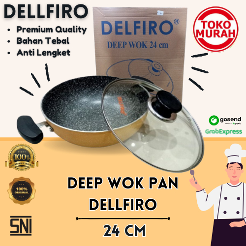 Wajan/Panci Deep Wok Pan DELFIRO 24 CM Pegangan 2 Bahan Tebal Premium Quality