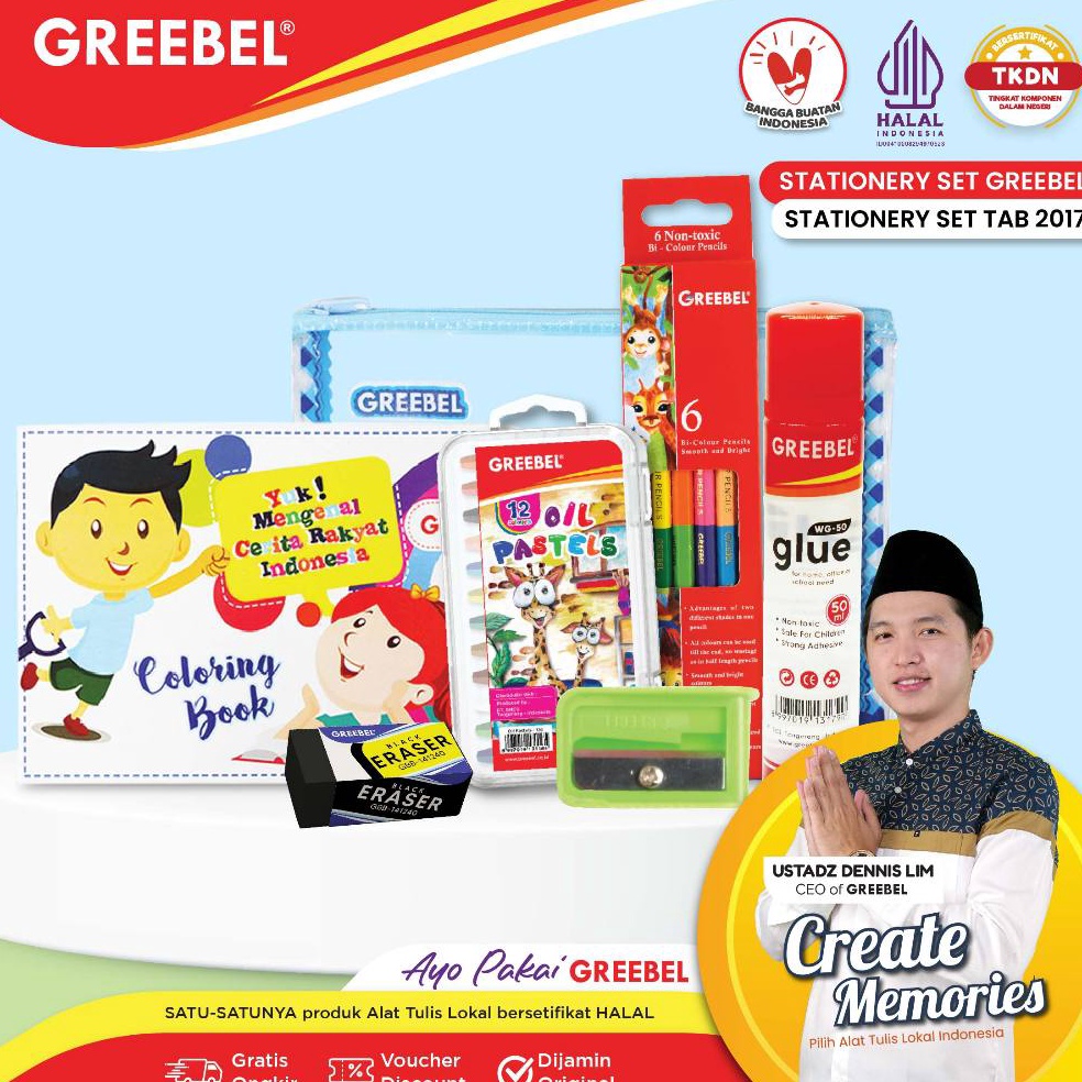 

Penjualan Terkini GREEBEL Paket Alat Tulis TAB 217 Stationery Set Paket Mewarnai