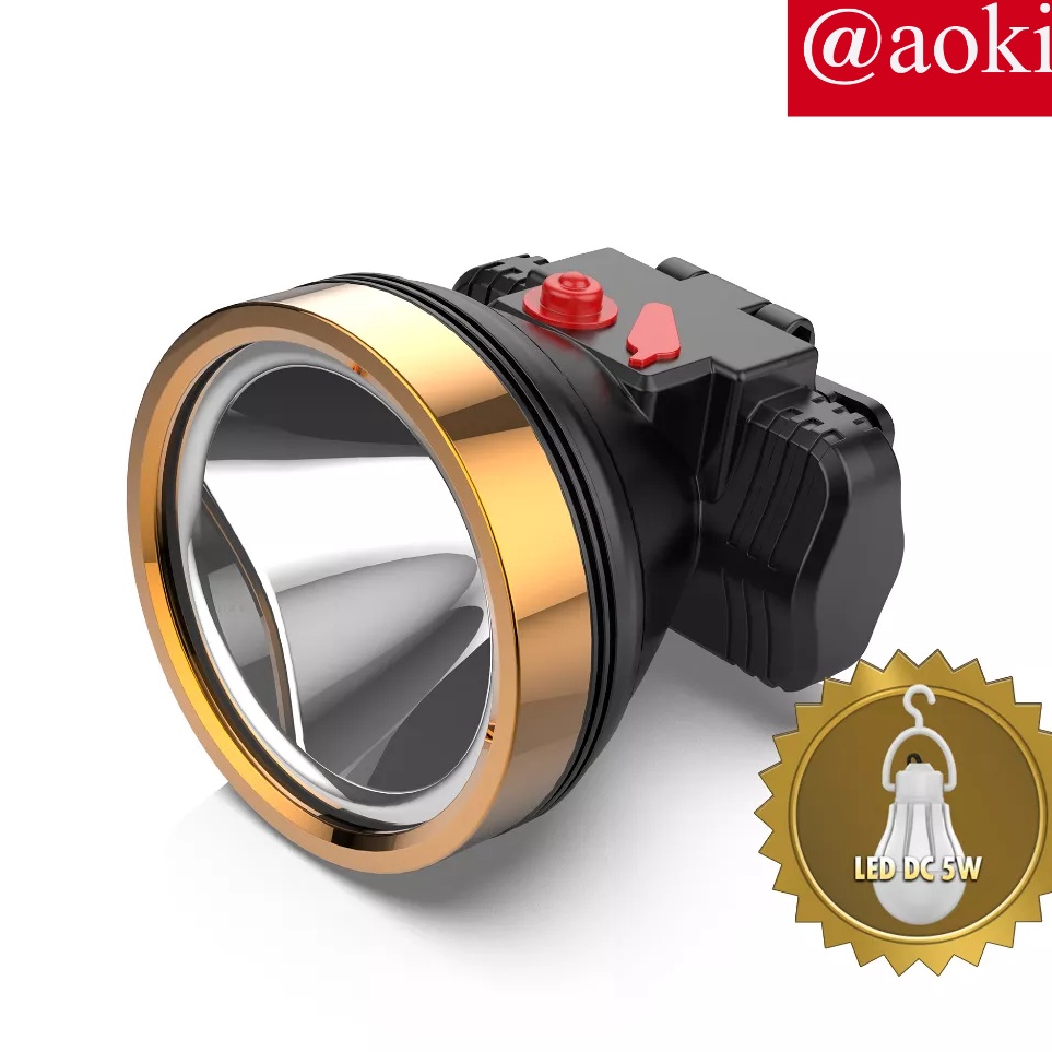 Pabrik  AOKI Senter kepala 2w 2 lensa baterai lithium Dapat Led DC 5w adaptor charger