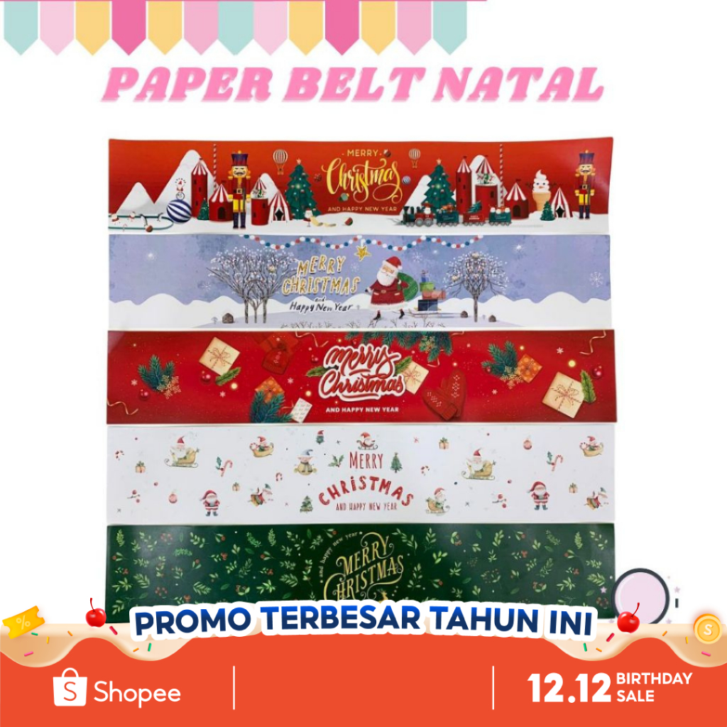 

1 Pcs Paper Belt Ukuran 30x6Cm Natal Merry Christmas And Happy New Year Hampers Roll Label Xmas Sabuk Kertas Natal Roll Label Xmas Kado Hadiah
