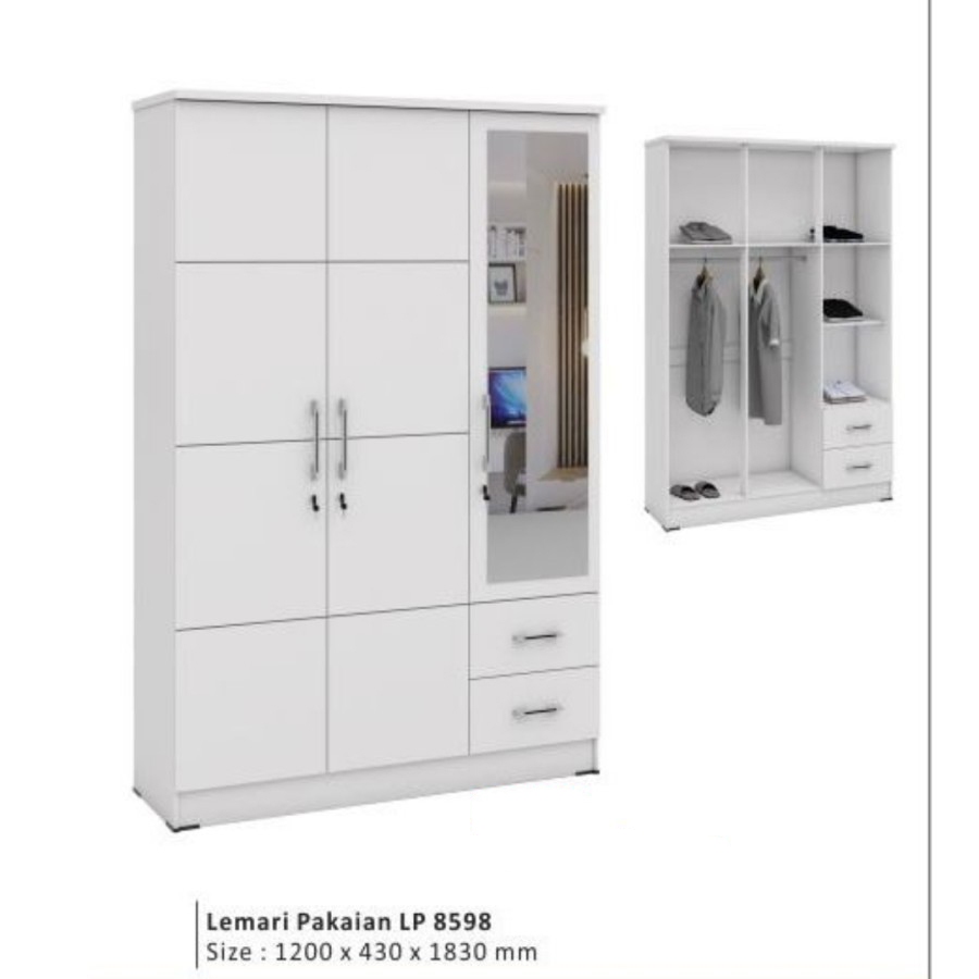 Lemari baju 3pintu kaca lemari pakaian 3 pintu putih lemari murah