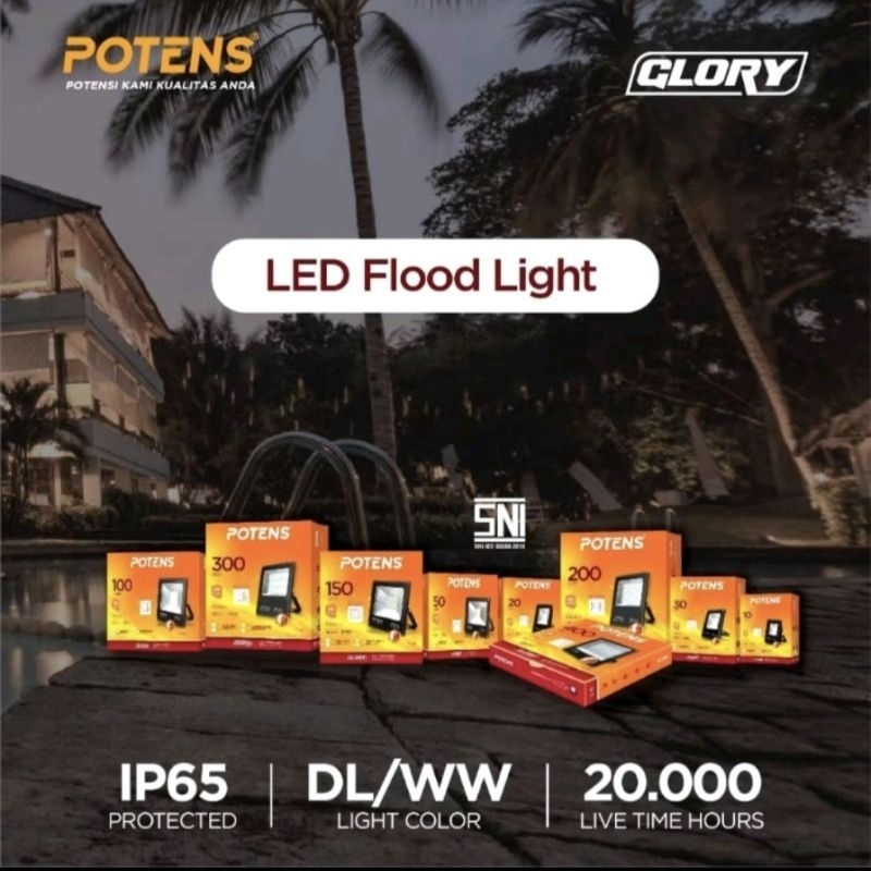 Potens Lampu Sorot Flood Light PFL 20 Watt/30 Watt/50 Watt-Lampu Sorot model jumbo Warna Putih Warna