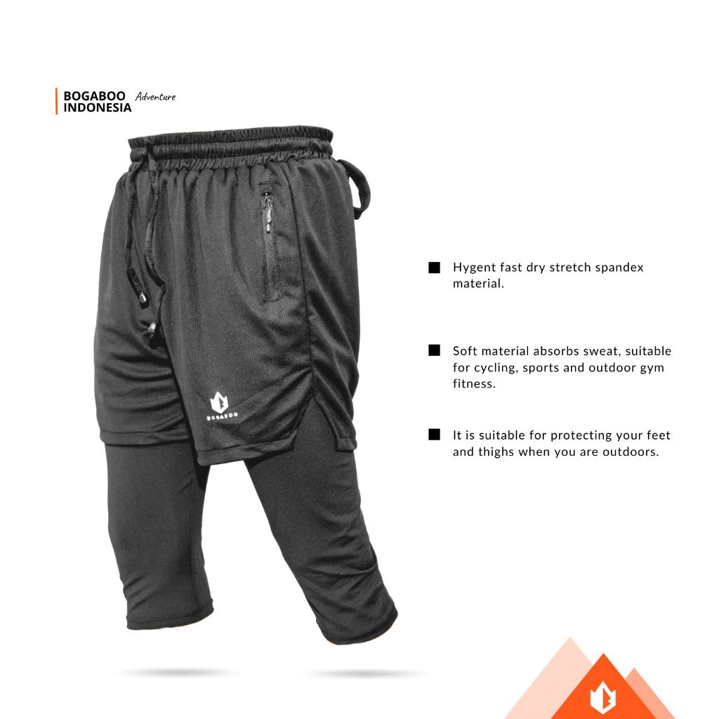 BOGABOO Running Pants Seri CALIX-RUN - Double Celana Dan Lagging Pendek 3/4 - Celana Olahraga Gym Fi