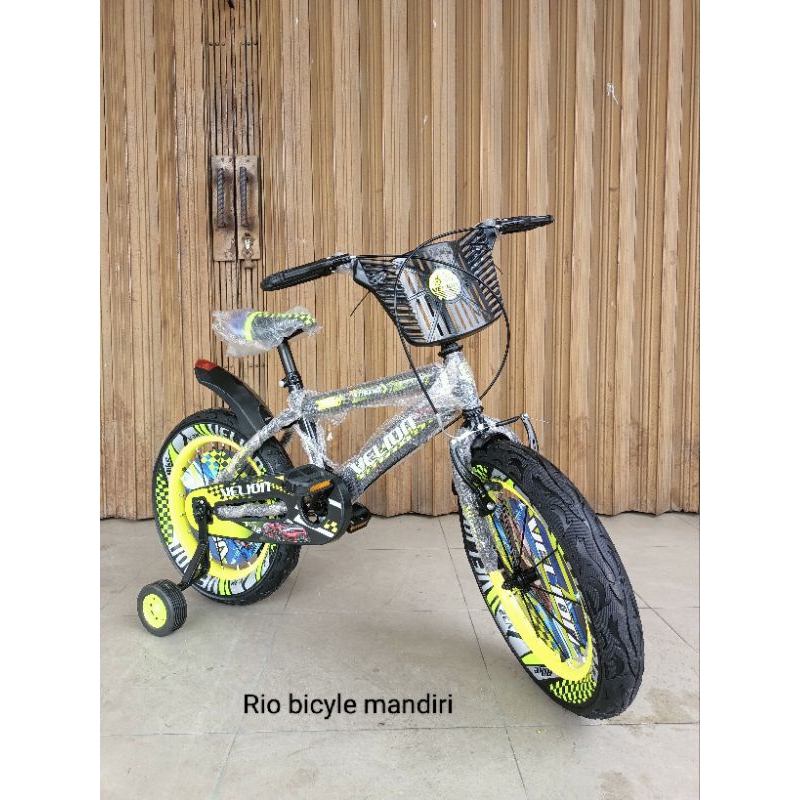 Sepeda bmx velion ring 16 inc ban besar,warna hitam list hijau